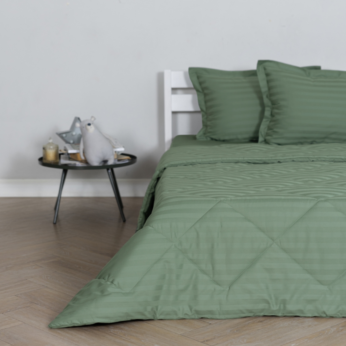 Постельное бельё Cатин | ПОСТЕЛЬНОЕ БЕЛЬЁ СТРАЙП-САТИН С ОДЕЯЛОМ 2 НАВОЛОЧКИ ЗЕЛЕНЫЙ